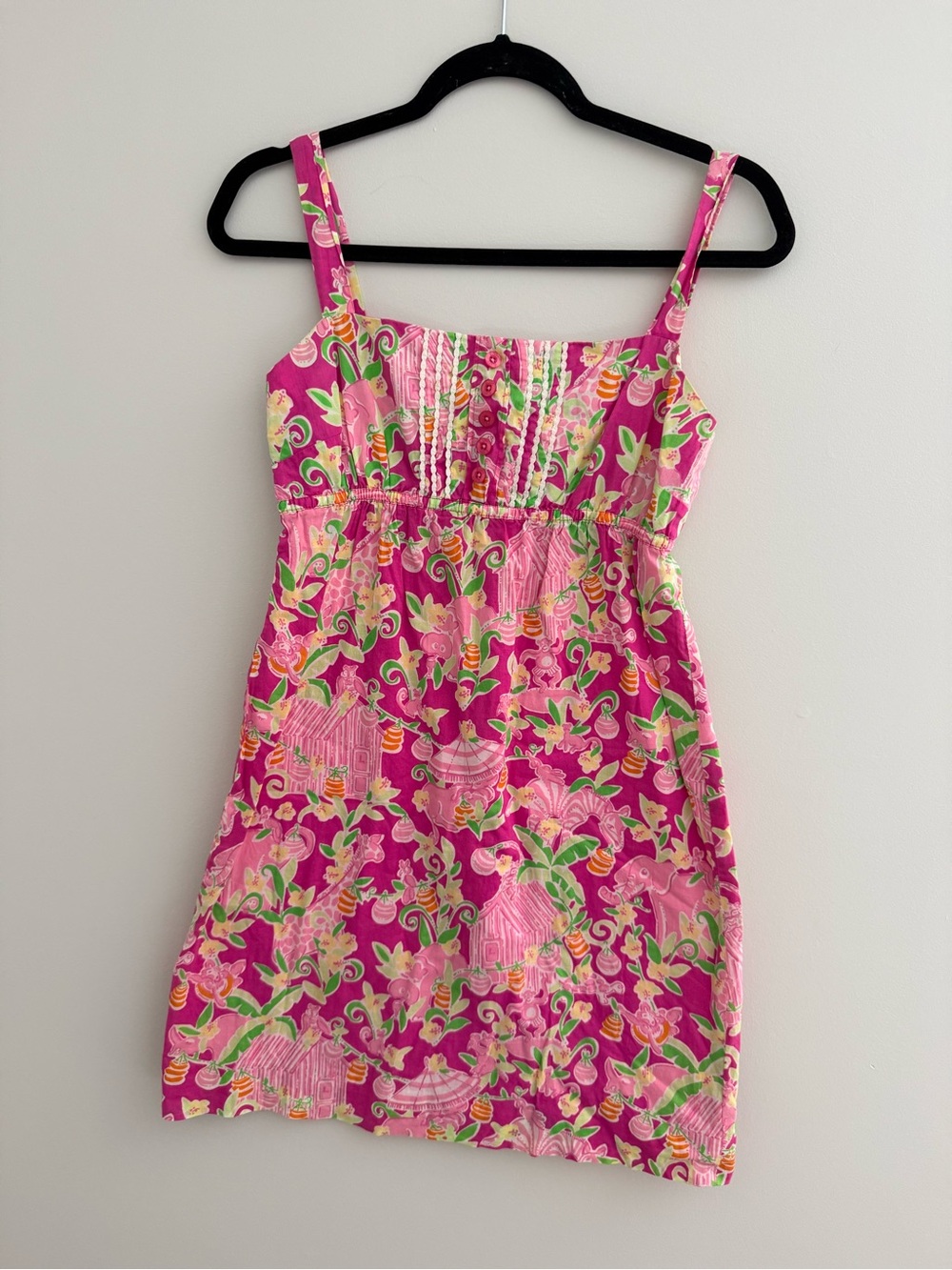 Lilly Pulitzer Bright Pink Floral Mini Dress with Green and Yellow